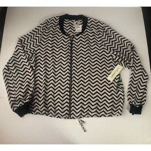 Tacera Womens Top X-Large Beige & Black ZigZag Pattern With Zipper
